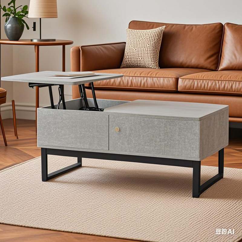 Table basse à plateau relevable avec rangement caché Farmhouse