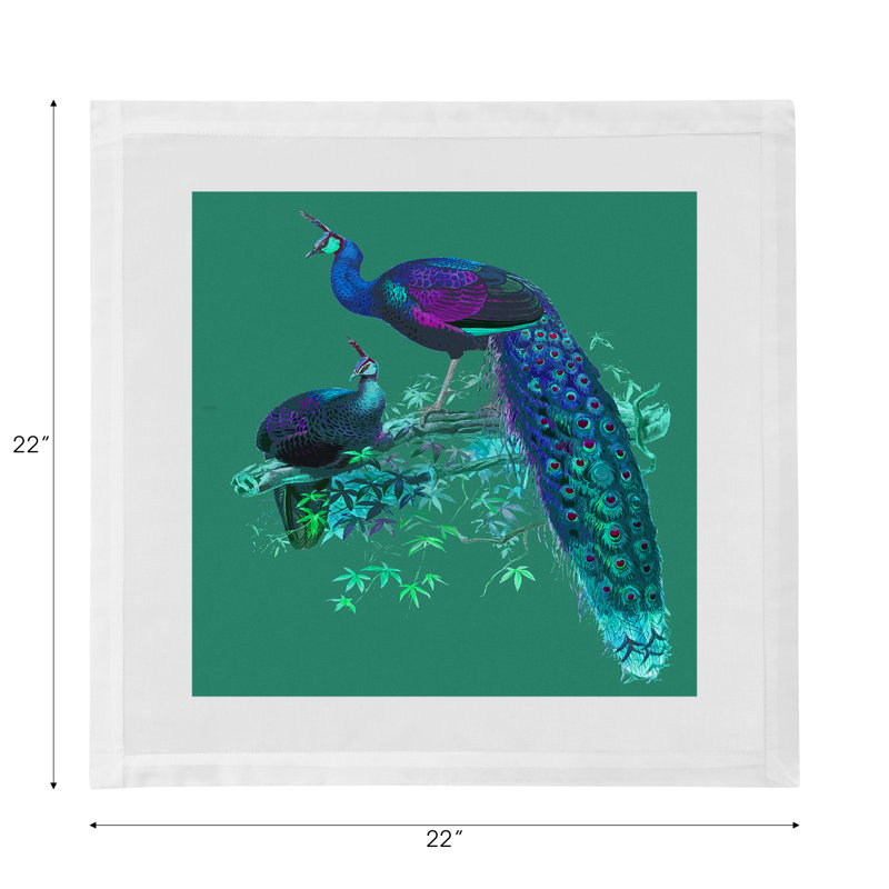 Family Pheasants Cotton Blend Square Napkins, Peacock