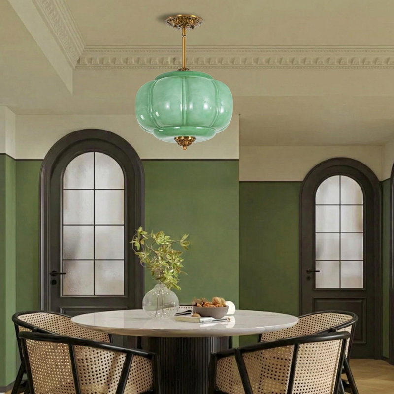Glint 1 - Light Pumpkin Flush Mount Ceiling Light for Dining Room, Green
