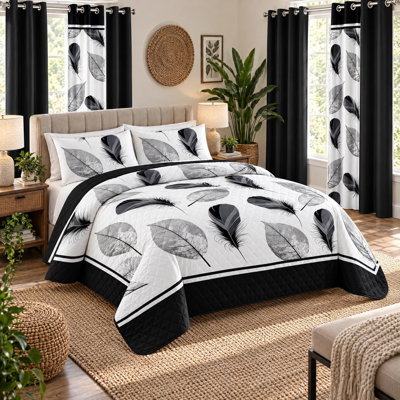 Ensemble d'édredon très grand californien 9 pièces, lit de luxe toutes saisons dans un sac pour la chambre à coucher, avec rideaux assortis, microfibre douce