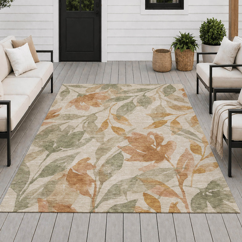 Tapis tropical intérieur / extérieur lavable à la machine Chantille ACN2960, Mastic, 5 pi x 7 pi 6 po