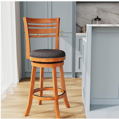 Chaise pivotante à haut dossier de 30 pouces de hauteur de bar, tons naturels, assise en tissu gris anthracite