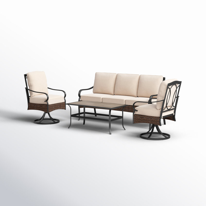 Ensemble de conversation pour patio pivotant en acier thermolaqué 5 personnes Salem, Beige