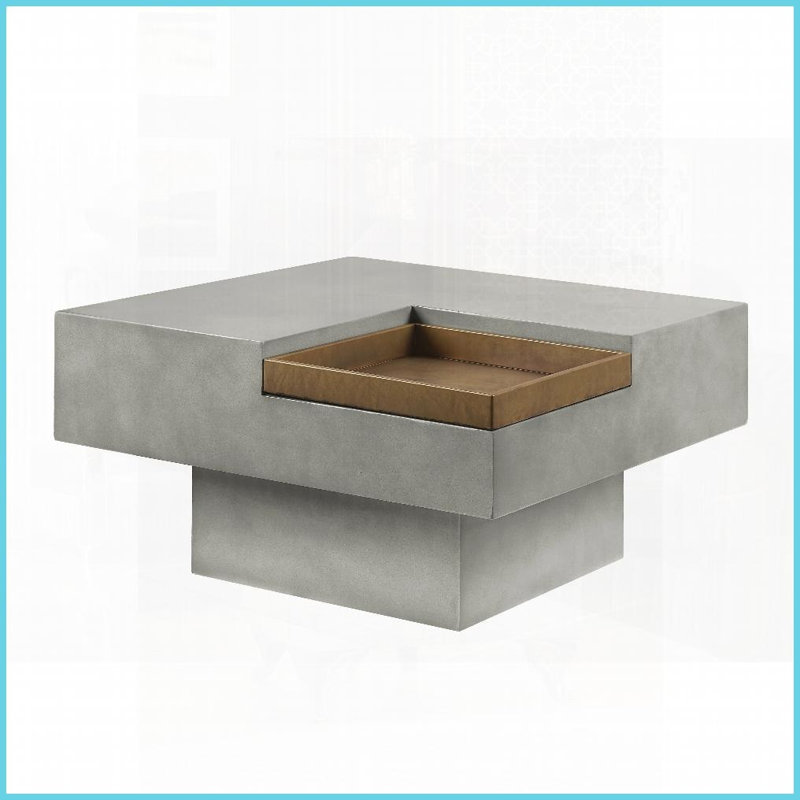 Table basse avec rangement en fibre de béton gris patiné avec style industriel moderne pour le salon