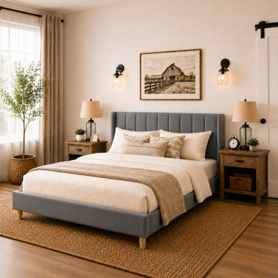 Eriksay Low Profile Upholstered Platform Bed with Wingback Headboard