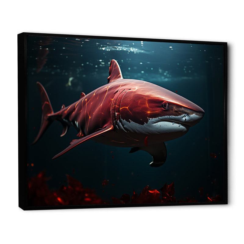 " Oceans Red Ghost Shark Photography ", 34" H x 44" W x 1.5" D, Black Floater Framed