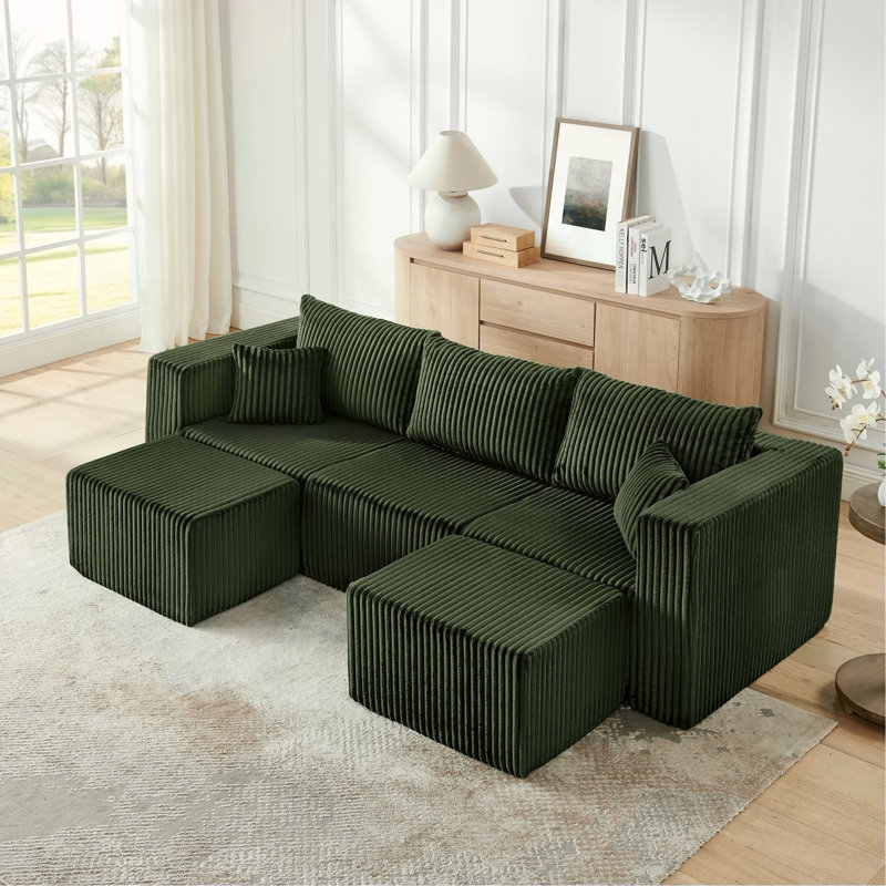 Canapé modulaire compact en velours côtelé avec un style minimaliste moderne, Green