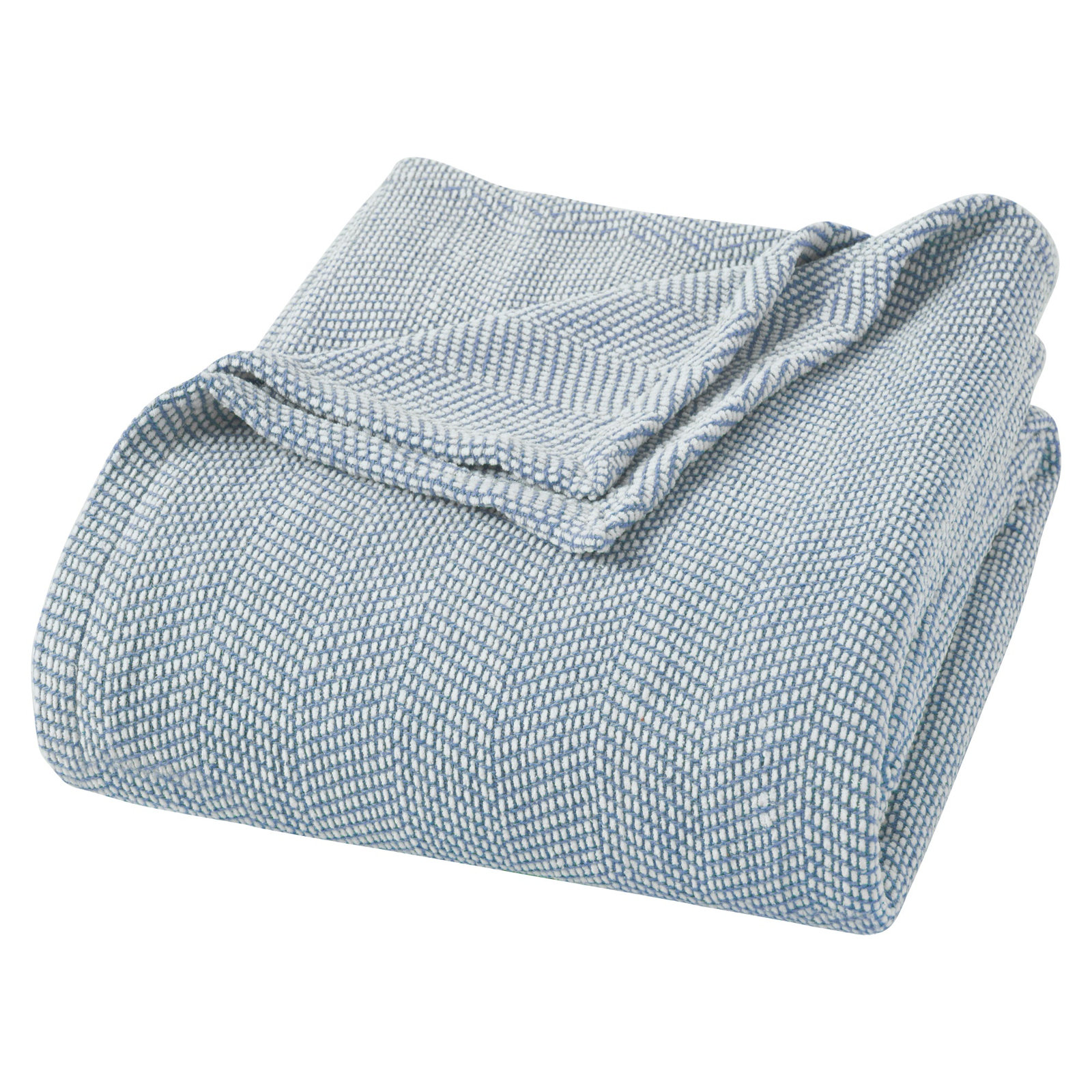 Chrisney Premium Cotton Woven Blanket - Farmhouse Chevron Design - All-Season Medium Weight, Blue