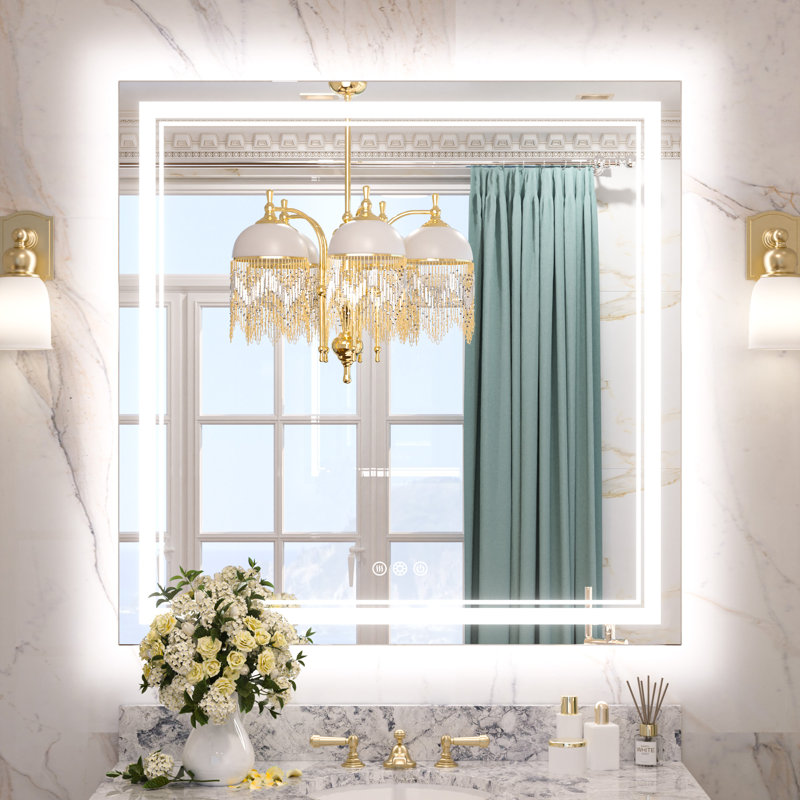 Miroir de salle de bain à DEL Chrisna, 36 po x 36 po, Carrée