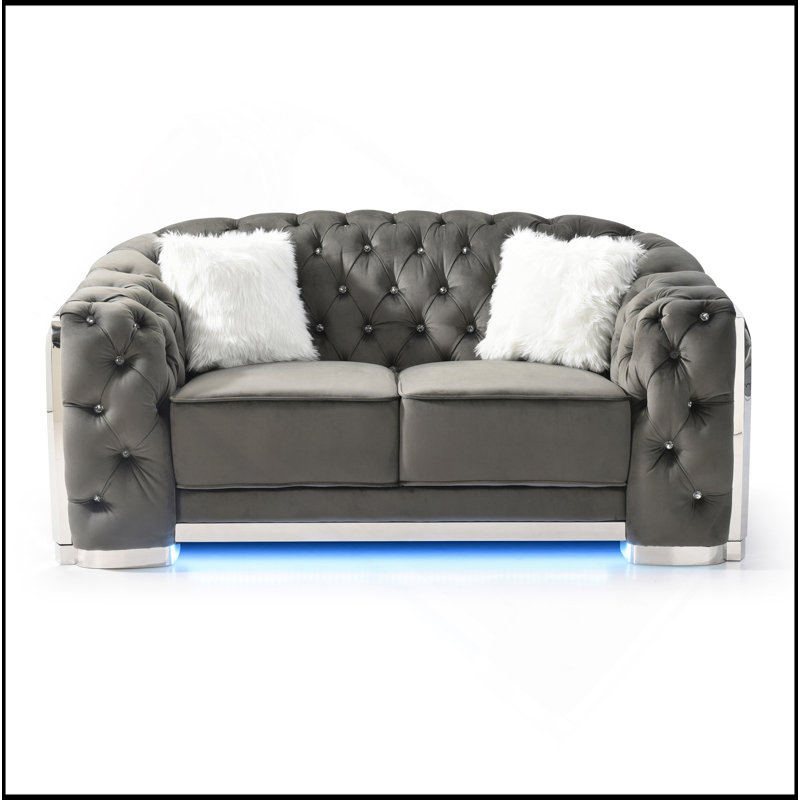 Causeuse Chic, H 34 po x l 71 po x P 37 po, Velours gris velours, Argent argent