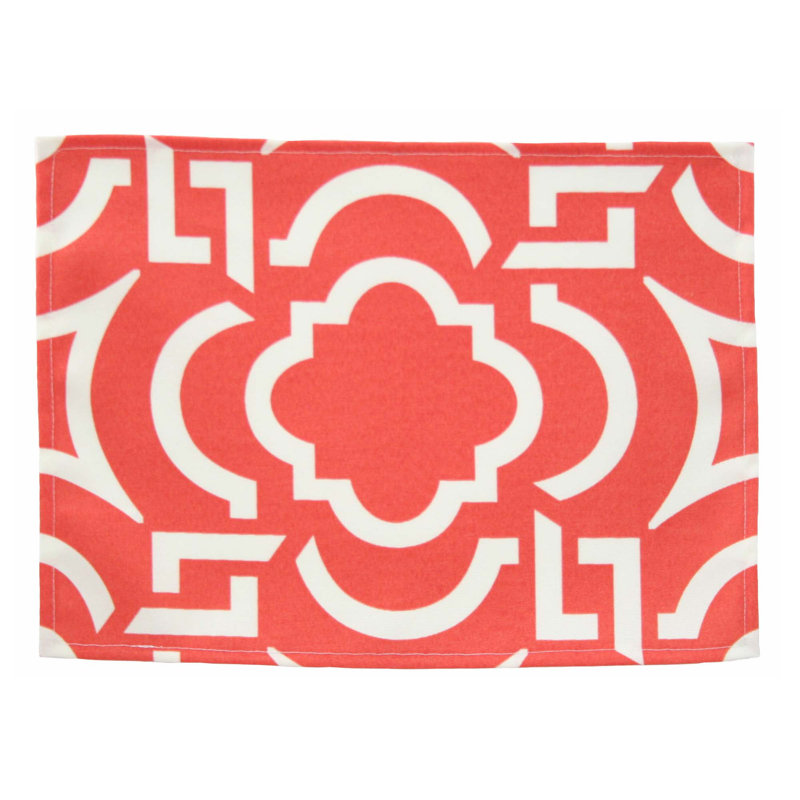 Carmody Polyester Geometric Rectangle Placemat And Napkin Set, Mango