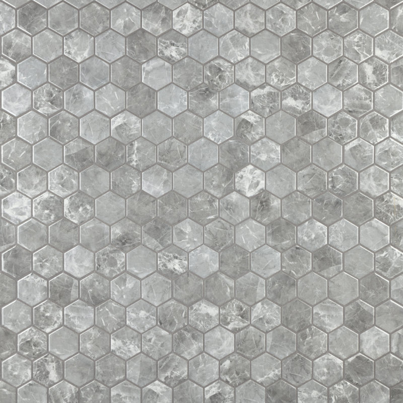 Flo 2" Hex Grey 11-1/8" x 12-5/8" Porcelain Mosaic Floor and Wall Tile
