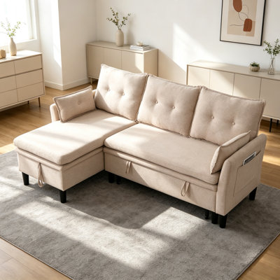 L-Shaped Reversible Chaise Sectional Sofa with Storage - Cotton-Linen