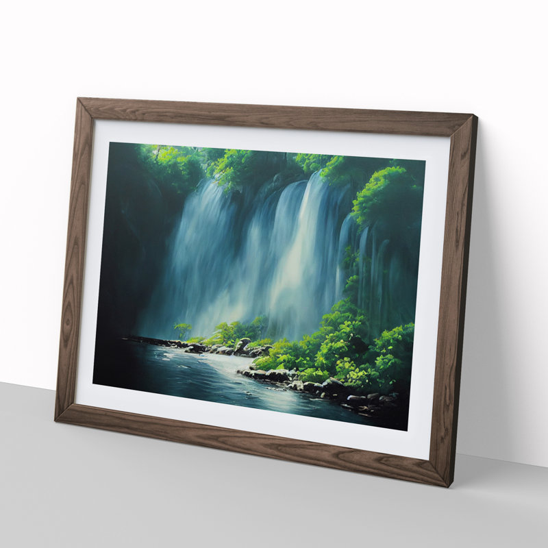 Waterfall Vol.2 - Single Picture Frame Print, 25cm H x 34cm W, Dark Brown