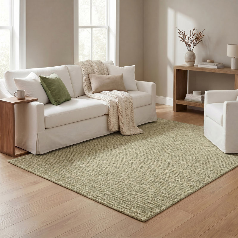 Tapis Kiva rayé style ferme fait main en laine mélangée de Nouvelle-Zélande, Crème, 9 pi x 12 pi