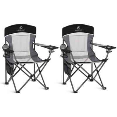 Chaises de camping surdimensionnées entièrement rembourrées avec support lombaire | Armoire en acier robuste de 500 lb, robuste, durable, sac isotherme, tissu Oxford 600D, porte-gobelet, sac de transport, poche, facile à installer