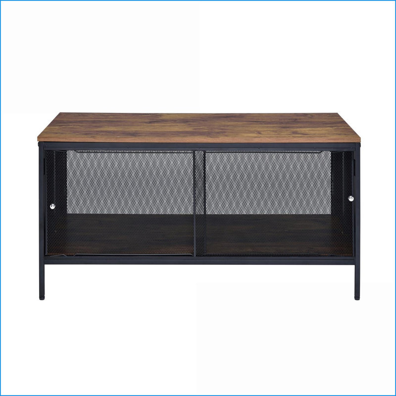Chêne antique Table basse de salon noire - 4 portes coulissantes, rangement pliable et peu encombrant