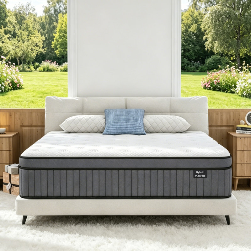 Matelas hybride de fermeté moyenne de 25 cm (10 po) avec mousse à mémoire de forme infusée de gel rafraîchissant, soutien à 7 zones, plus de 940 ressorts ensachés, soulagement des points de pression, isolation des mouvements et soutien renforcé des bords