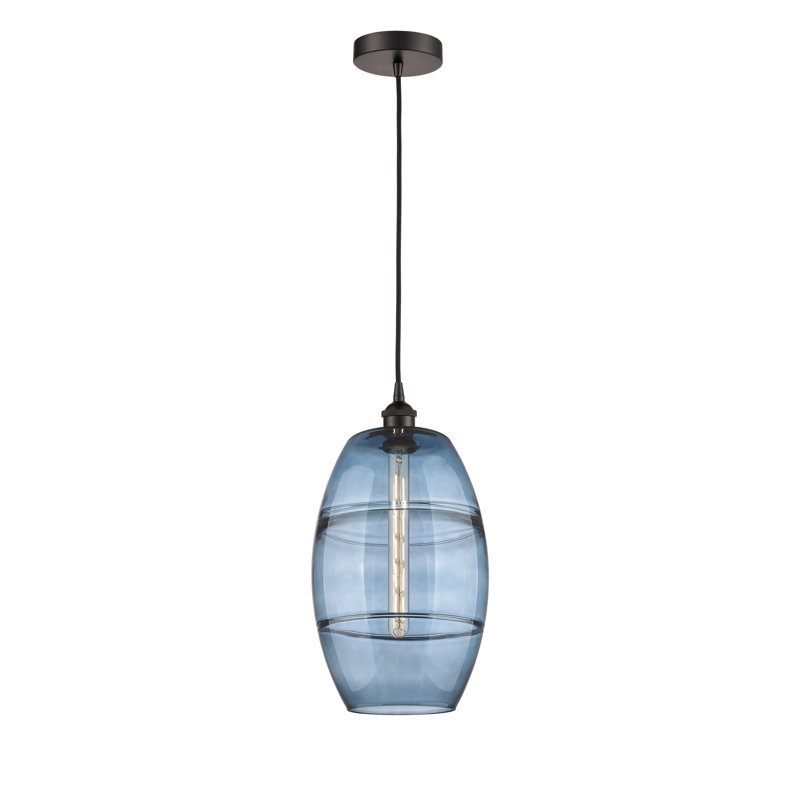 Mini-luminaire suspendu 1 lumière Edison Bettylou-616-G557, H 18,5 po x l 10 po x P 10 po, Bleu princesse, Bronze huilé