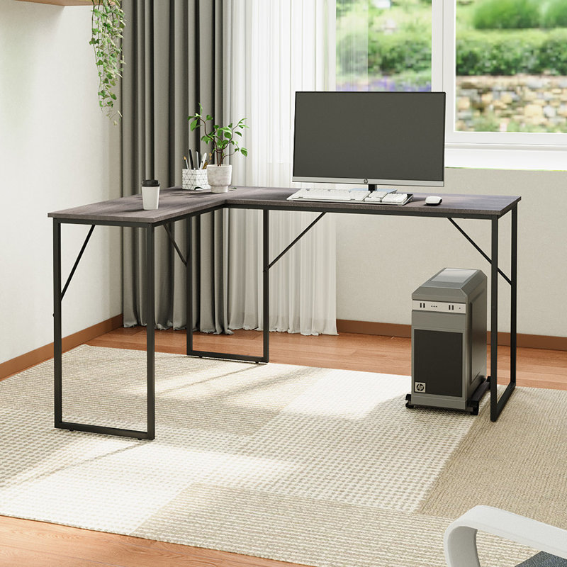 Rectangle Computer Desk with Hutch, Grey, Black