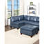 Chaise contemporaine en cuir véritable, couleur bleu encre, dossier sans accoudoirs, salon