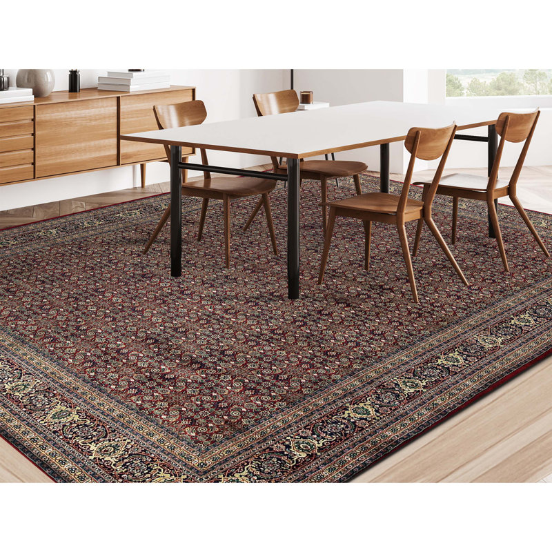 Tapis rouge et brun noué à la main de haute qualité