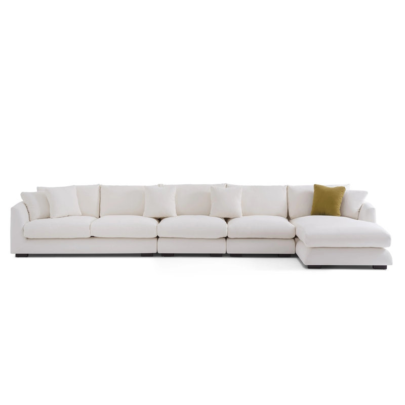 Canapé modulaire Delaia, Mélange de lin blanc, Accoudoir à droite (vu de face)