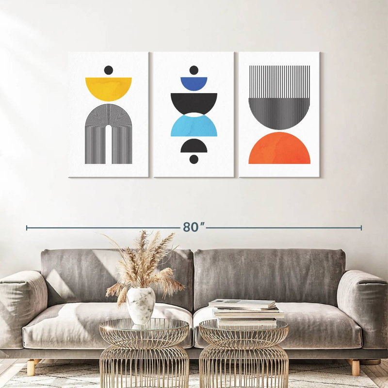 Multicolored Geometric Abstract V Multi Piece Canvas Print, 30" H x 62" W x 1.25" D