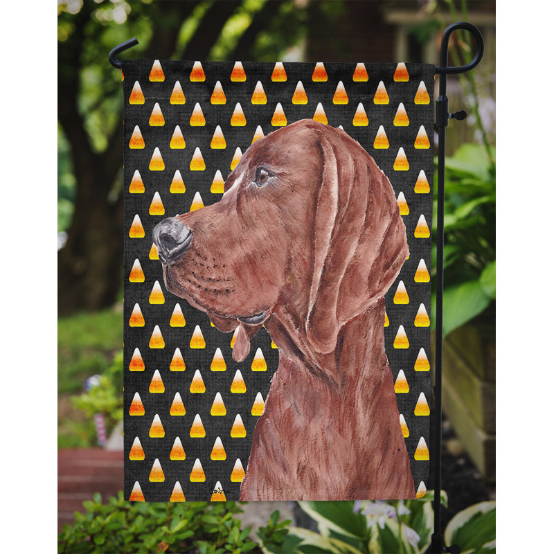 Drapeau de jardin brûlé bonbon d'Halloween à 2 côtés, Coonhound (brun)