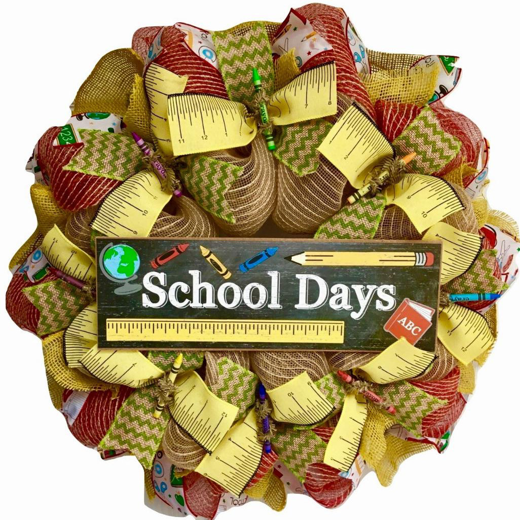 School Days Autumn Wreath with Crayon Accents Zoomie Kids