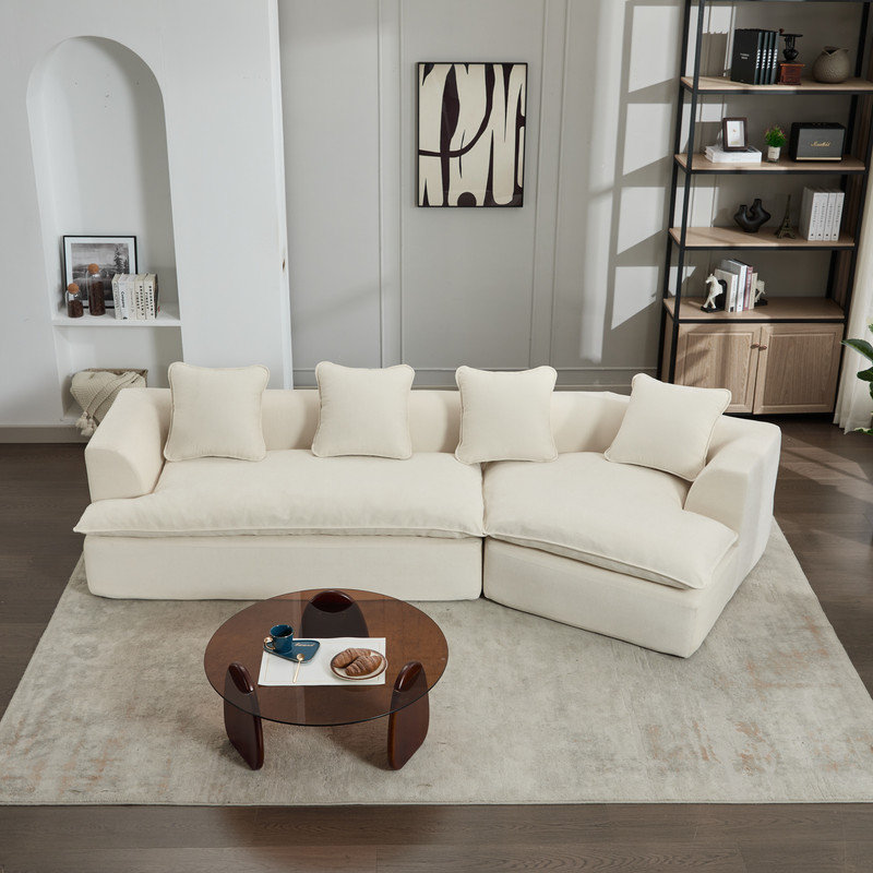 Modular Cushion Sofa Removable Footstool, White