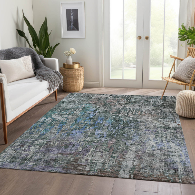 Machine Washable Indoor/Outdoor Claudian ACN1237 Fern Rug, Rectangle 5' x 7'6"