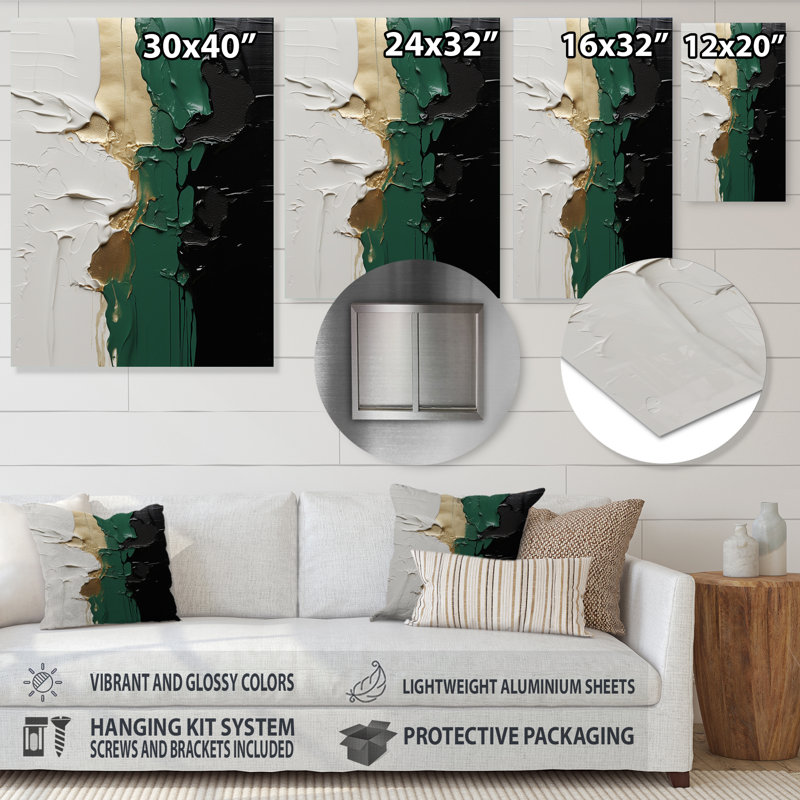«Golden Green» et «Black Ink Merge I» - Art mural abstrait en métal, H 32 po x l 24 po x P 1 po