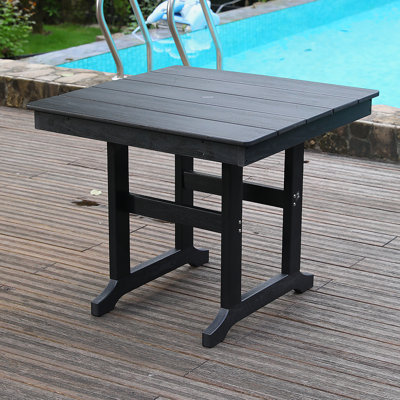 Table de salle à manger de patio moderne en PEHD, avec trou pour parasol, résistante aux intempéries, pour l'extérieur, cour, pelouse (noir, 1 pièce - table de 35,43 po)