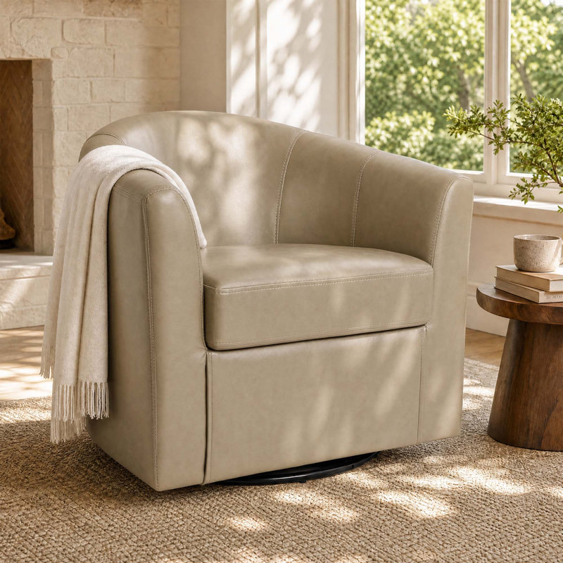 Fauteuil d'appoint pivotant rembourré en similicuir, Crème