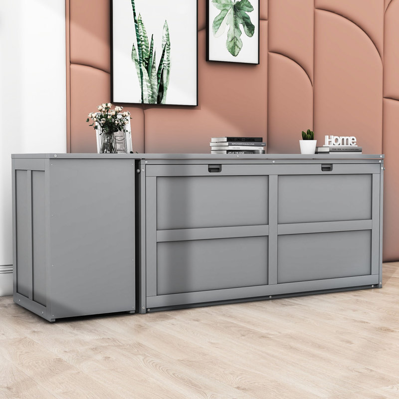 Grand lit escamotable avec bureau rotatif Calletano, gris