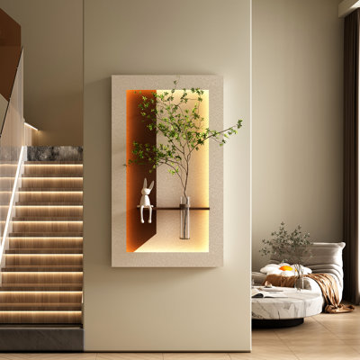 3d Art Sculpture Wall Decor With Adjustable 3 - Color Led, Simulated Plants, Glass Vase, Rabbit Statue And Hydroponic Bottle For Living Room Made Of , Easy To Install, Diy Plant Arrangement Effect,