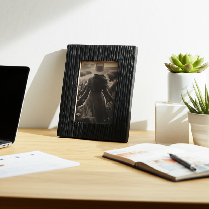 Cadre photo contemporain - Fabrication en résine de bois avec un design linéaire texturé, cadre de présentation simple durable pour un décor moderne, fabriqué avec des matériaux composites pour une qualité durable
