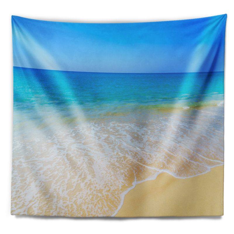 Tapisserie vagues de mer bleu calme seascape, H 32 po x l 39 po