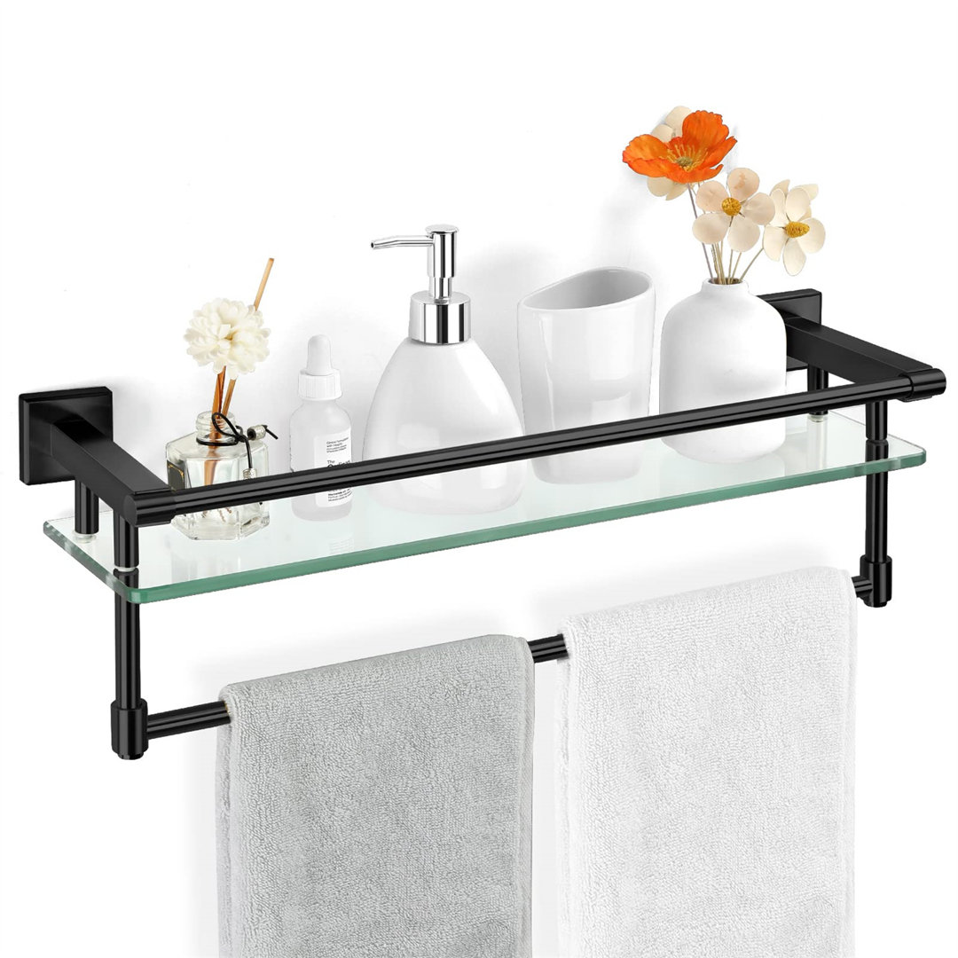 Glass Floating Shelf with Towel Bar Rebrilliant