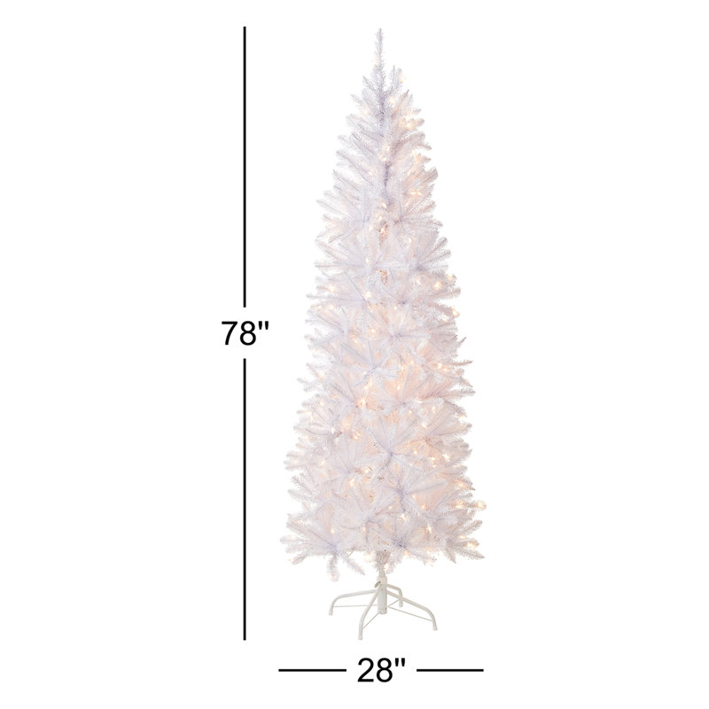 Slender White Realistic Artificial Fir Christmas Tree with Lights, 6.5'