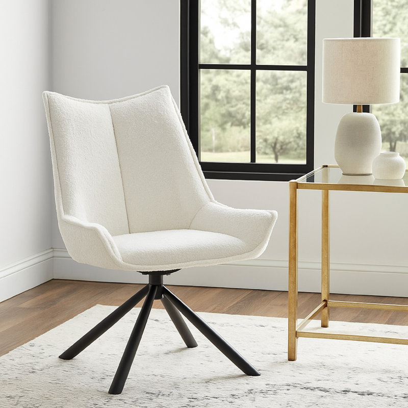 Chaise d'appoint pivotante Amyra, tissu blanc, structure moderne en fer noir