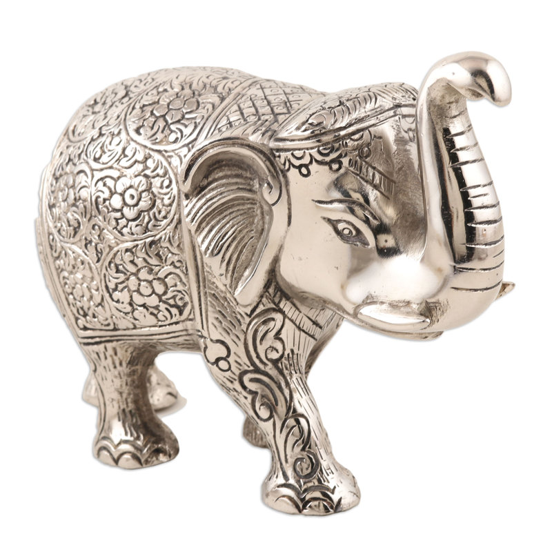 Bungalow Rose Handmade Sweet Elephant Aluminum Statuette