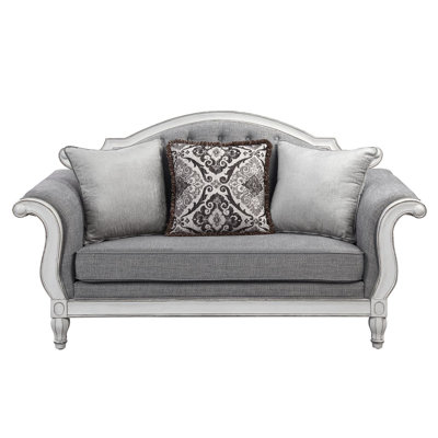 Florian Gray Fabric & Antique White Finish Loveseat W/3 Pillows
