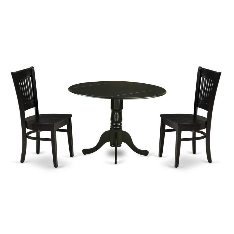Ensemble de salle à manger 3 pièces pour petits espaces comprenant une table ronde Dropleaf et 2 chaises, noir, Noir, Non