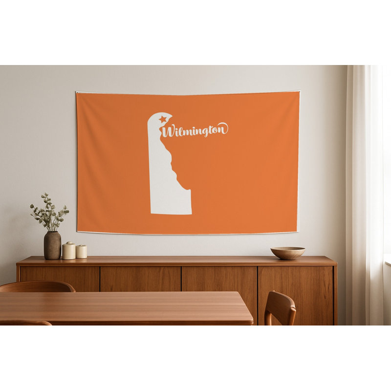 Doux foyer de Wilmington — Silhouette de l'État du Delaware — Tapisserie murale tissée de paysage, H 26 po x l 36 po
