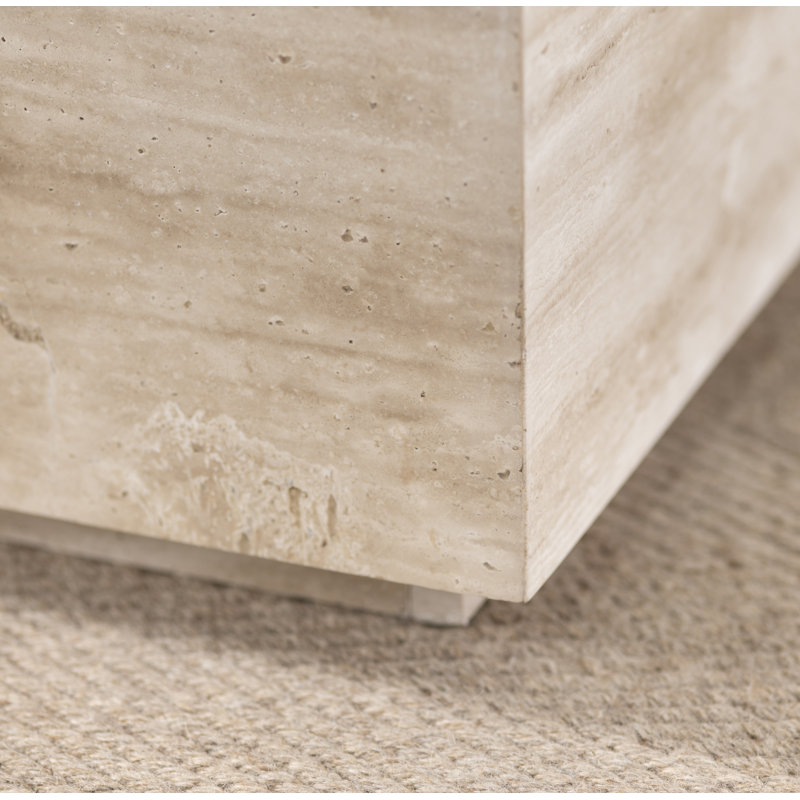 Rectangular 50 in. Polished Beige Travertine Stone Cocktail Table