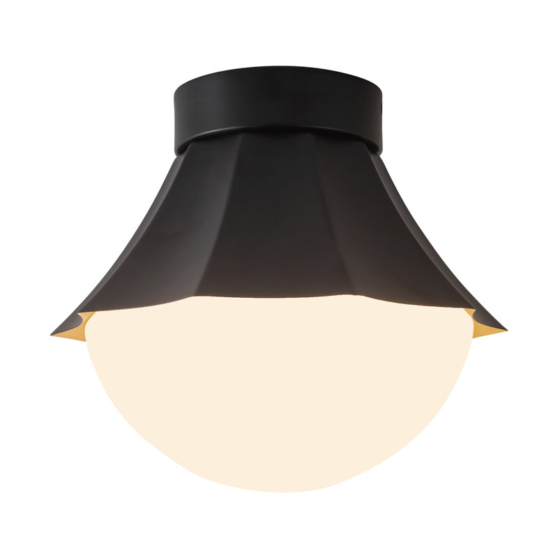 Shelton 12-in Matte Black Semi-Flush Mount with Matte Opal Glass, Matte Black