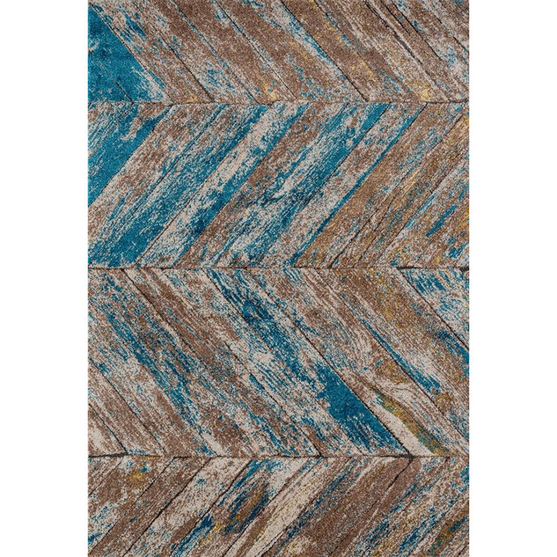 Tapis bleu / brun Aamira Chervon, Rectangle 8 pi x 10 pi