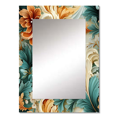 Cherea Rustic Paisley Gold Turquoise Gardens - Floral Unique Mirror, Cottage Large Wall Mirror, Printed Metal Art